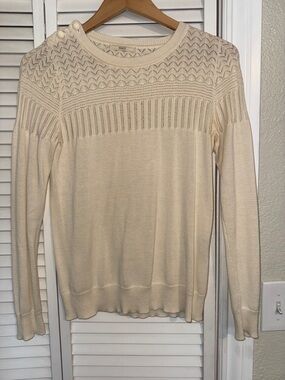 Sessùn Delicate Cream Knit Long-Sleeve Sweater with Pointelle Yoke - M
